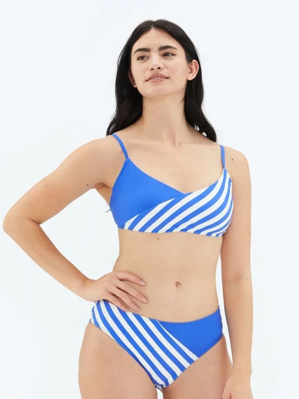 NWT Summersalt Bikini Set Marina Top and Bottom in Blue Diagonal Stripe Size 10